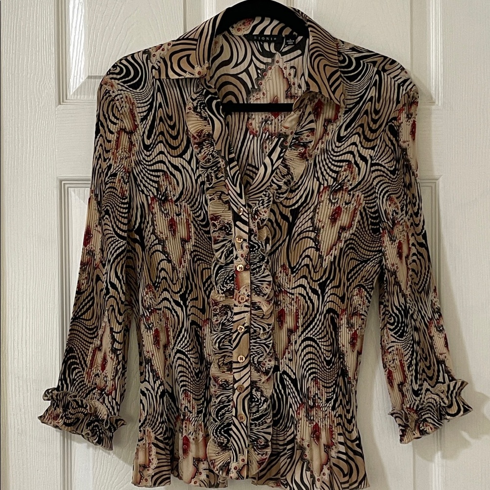 Sioni Black and Cream Pleated Blouse